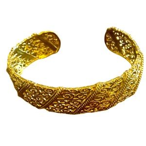 Vintage Wide Gold Tone Cuff Bracelet, Adjustable